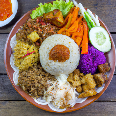 Nasi Campur: Reisteller mit Kurkumahuhn, Tempeh und Ei - RamenHeaven