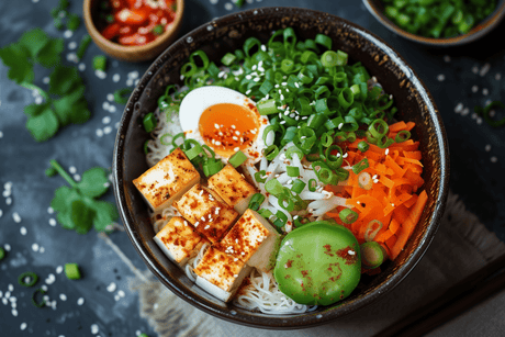 Vegetarische Ramen mit frittiertem Tofu, Bambussprossen und Ei: Eine Ode an die pflanzliche Vielfalt - RamenHeaven